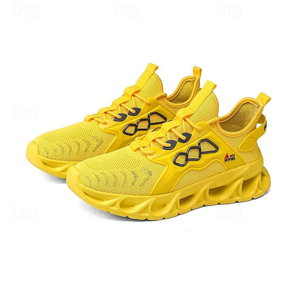 Men's Yellow Performance Sneakers with Flame Design,