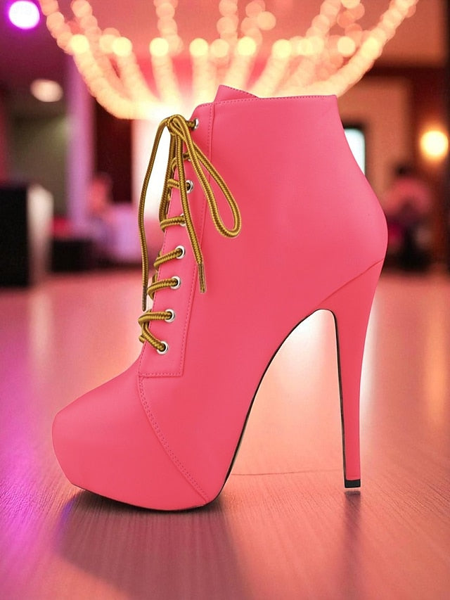 Faux Ankle Women's Lace-Up Boots Beige Platform - Leather