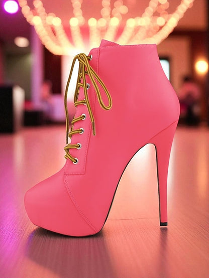 Faux Ankle Women's Lace-Up Boots Beige Platform - Leather