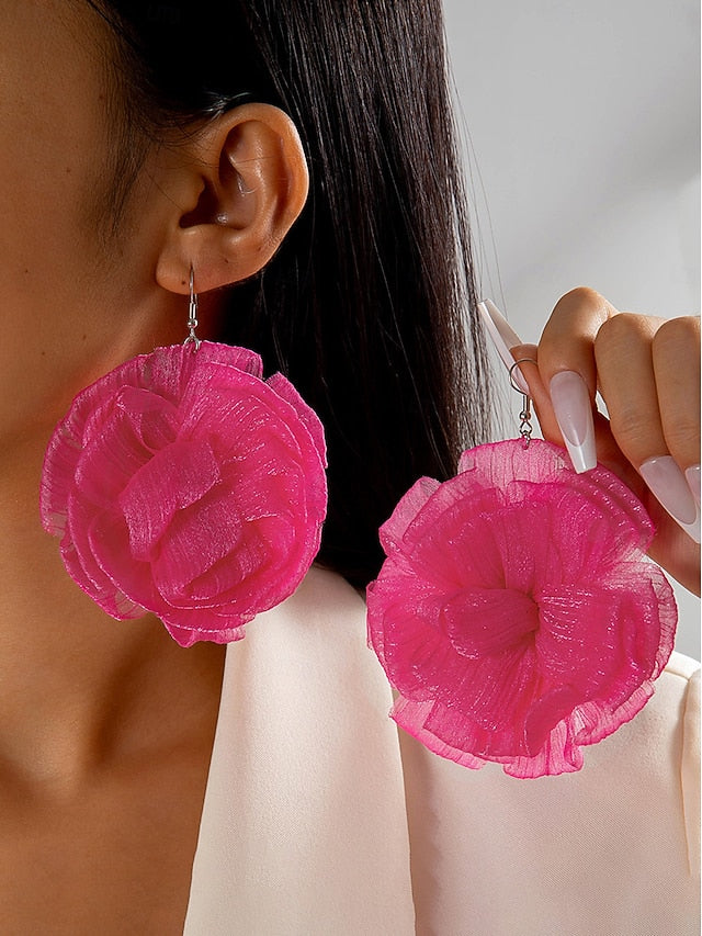 Flower Oversized Women's - Floral Drop Statement Earrings