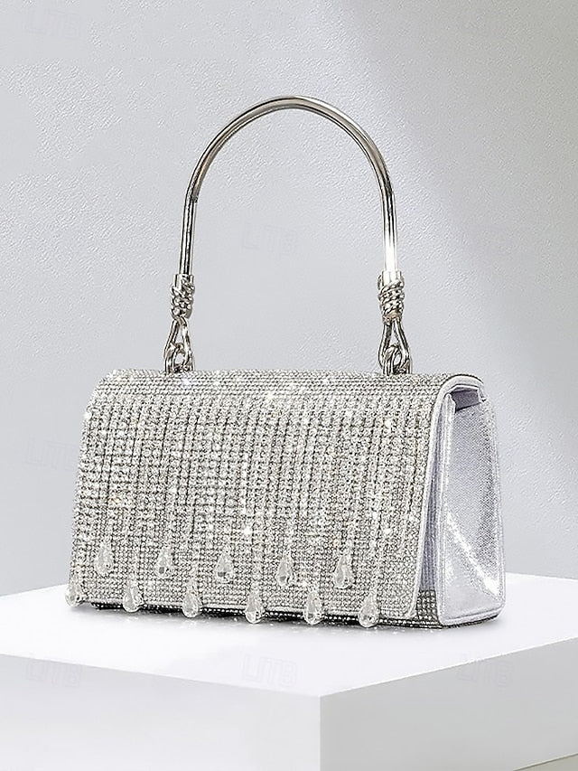 Crystal Handbag Women's with Silver Evening Elegant Chain