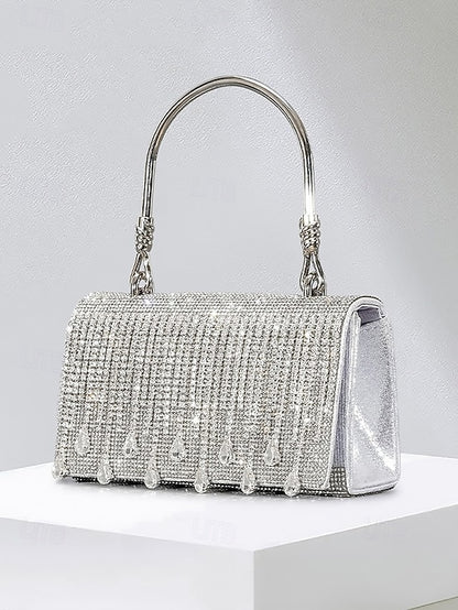Crystal Handbag Women's with Silver Evening Elegant Chain