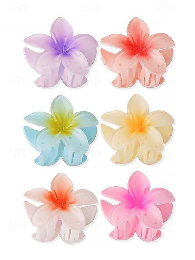 Tropical 6PCS Plumeria Resin Hawaiian Hair – Flower Clips