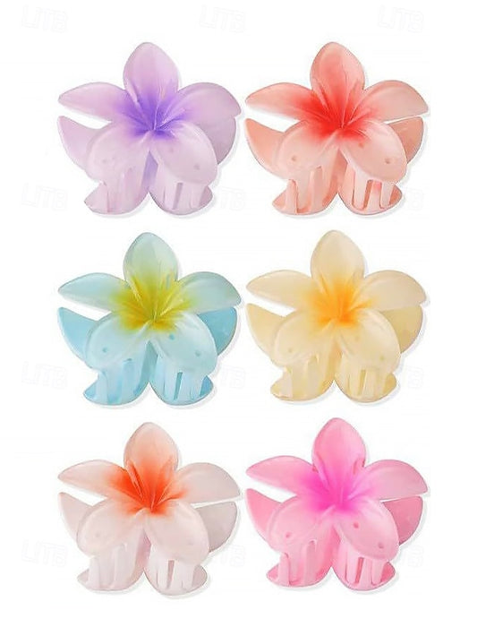 Tropical 6PCS Plumeria Resin Hawaiian Hair – Flower Clips