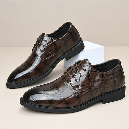 Leather Brown Men's Shoes Crocodile-Pattern Dress