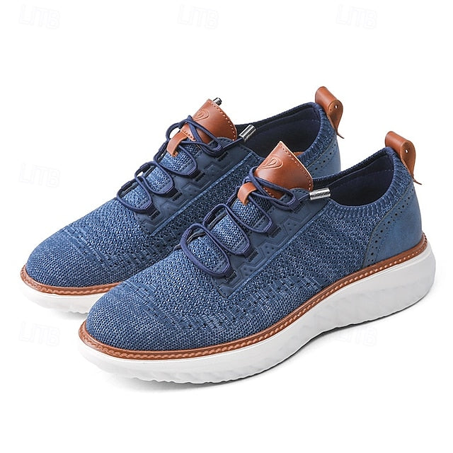 Men's Shoes Beige Knit Lace-Up Sneakers with Lightweight
