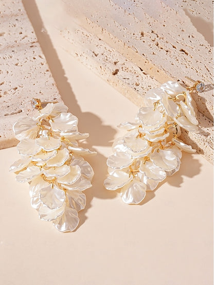 Women's Satin Earrings Floral Layered Drop - Petal Elegant