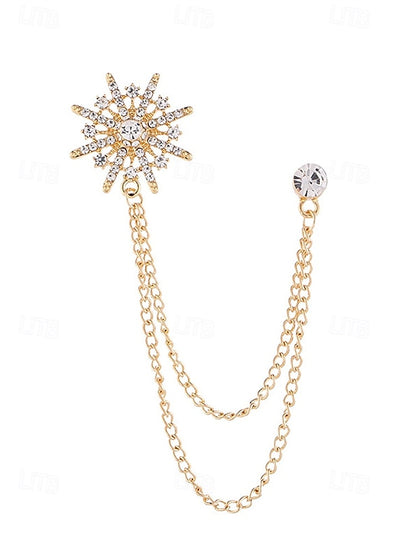 Star with Chains Pin Lapel – Stylish Crystal Gold Elegant