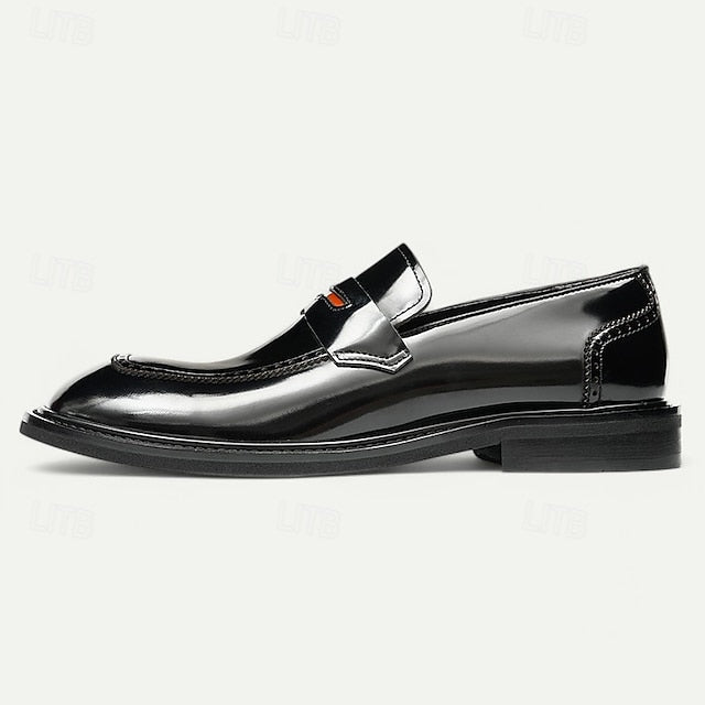 Men's Black Premium Cowhide Slip-On Loafers with Decorative