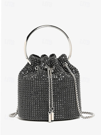 Bucket Bag Sparkling Silver Women's Rhinestone with Metal
