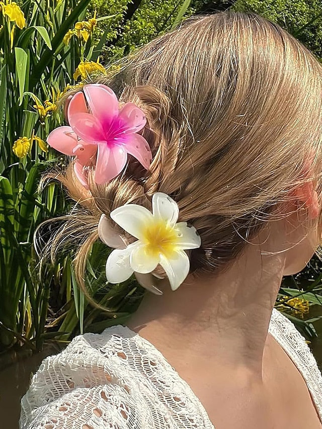 Tropical 6PCS Plumeria Resin Hawaiian Hair – Flower Clips