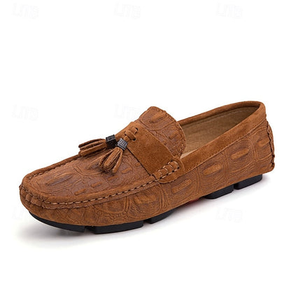 Men's Brown Faux Suede Loafers with Tassel Detail and