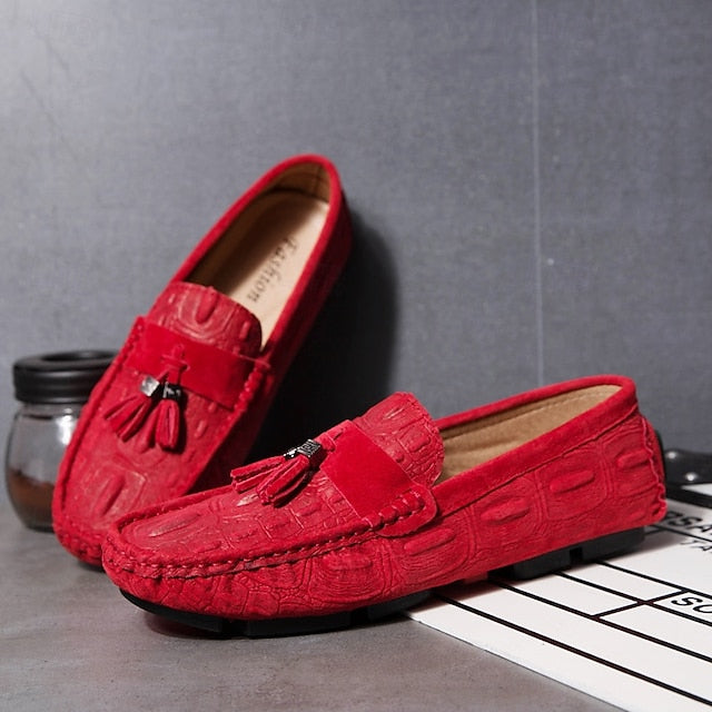 Men's Brown Faux Suede Loafers with Tassel Detail and