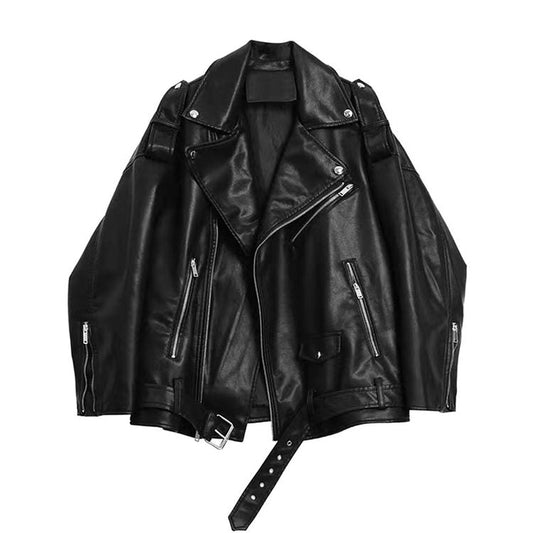 Veste de moto en cuir noir