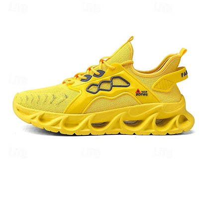 Men's Yellow Performance Sneakers with Flame Design,