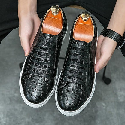 Men's White Crocodile Pattern Casual Sneakers – Stylish