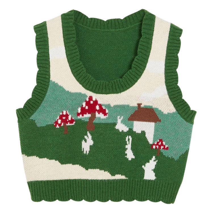 Gilet en tricot vert champignon