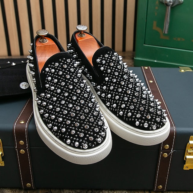 Men's Black Slip-On Shoes with Pearl Detailing - Elegant