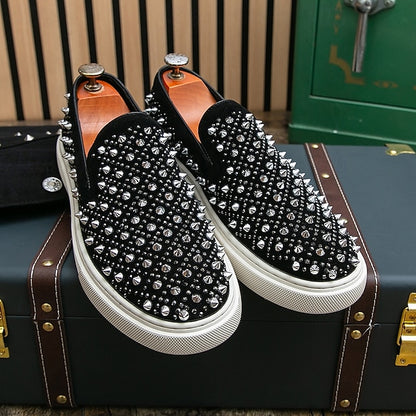 Men's Black Slip-On Shoes with Pearl Detailing - Elegant