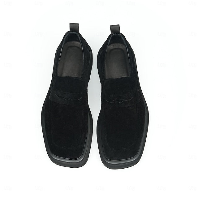 -Classic Cowhide Leather Suede Business Loafers Men's