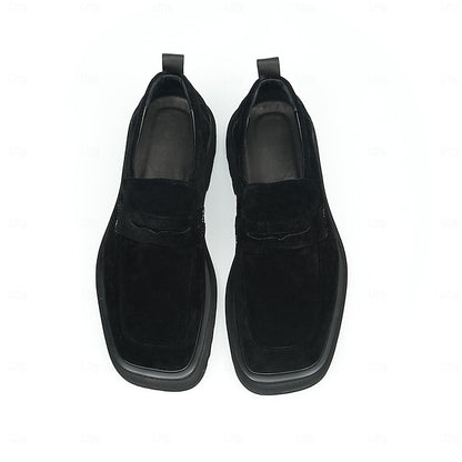 -Classic Cowhide Leather Suede Business Loafers Men's