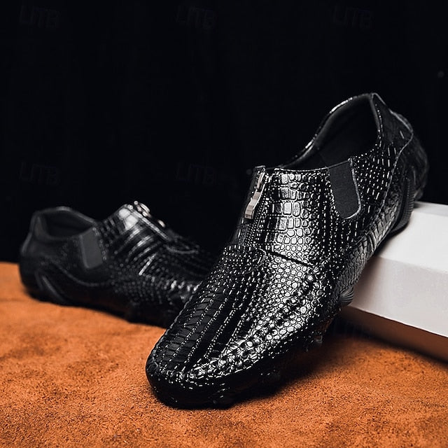 Men's Crocodile Pattern Leather Loafers - Stylish Slip-On