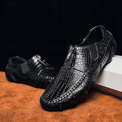 Men's Crocodile Pattern Leather Loafers - Stylish Slip-On