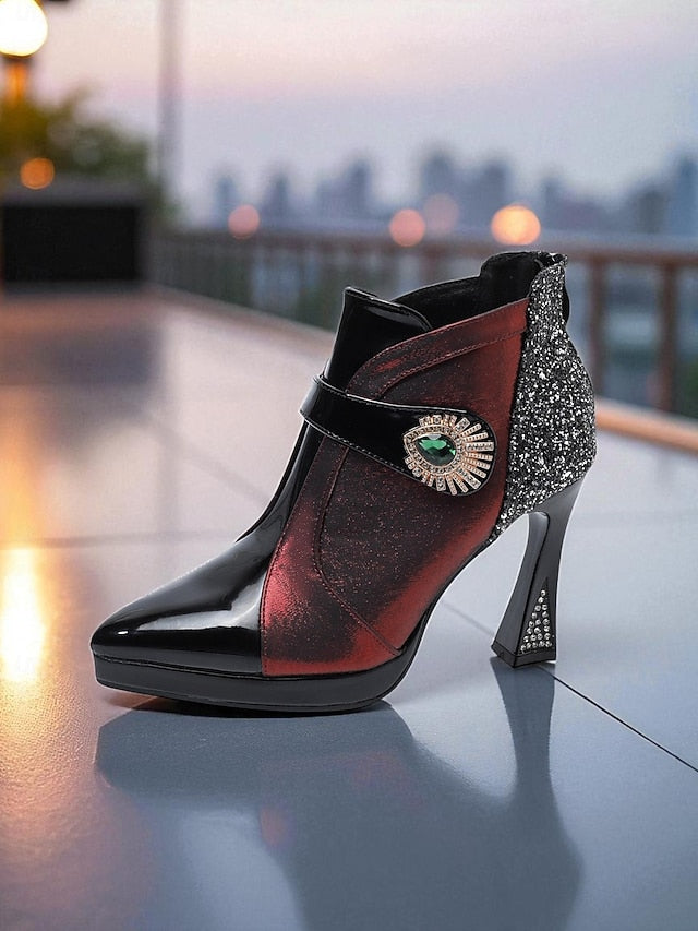 Ankle High Heel Boots Glitter Women's