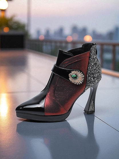 Ankle High Heel Boots Glitter Women's