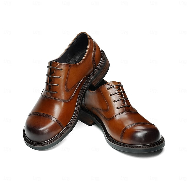Toe Oxford Genuine Men's First Shoes- Leather Dress Cap