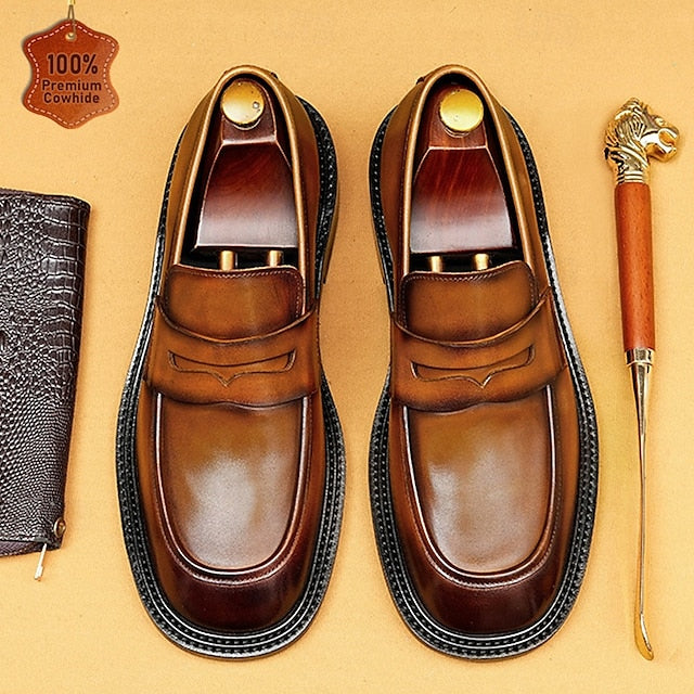 Men's Formal Leather Shoes in Brown and Tan with Wingtip