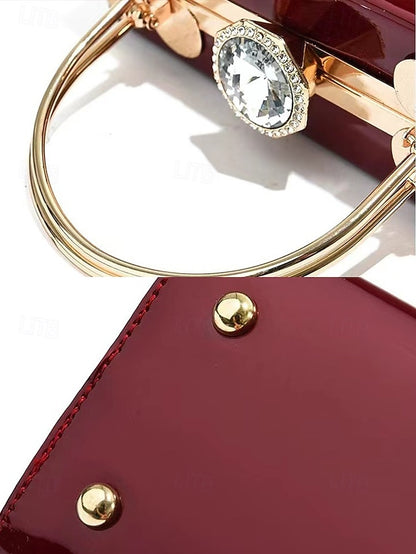 Leather Gold with Handbag Women's Evening Burgundy Patent