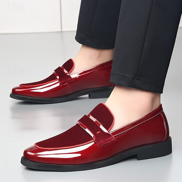 Men's Sleek – Leather Loafers Faux Design Red Velvet with