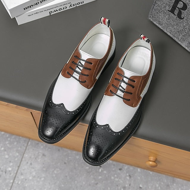 Dress Men's Wingtip White Oxford with Shoes Brown and