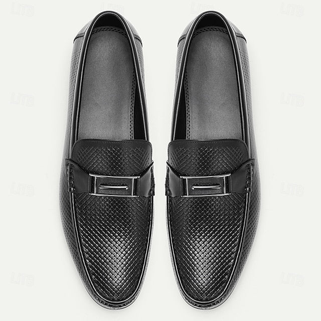 Men's Black Textured Leather Loafers – 100% Premium
