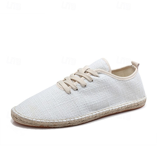 Men's Beige Canvas Lace-Up Espadrille Shoes with Jute Rope