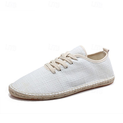 Men's Beige Canvas Lace-Up Espadrille Shoes with Jute Rope