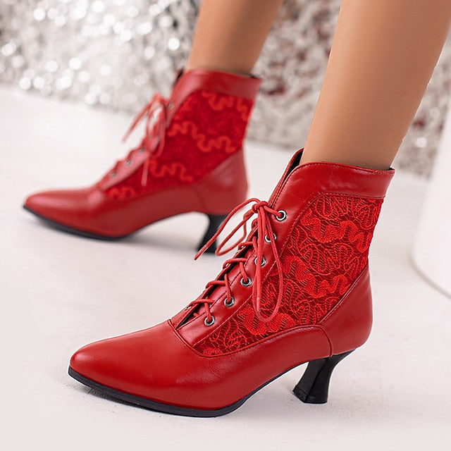 Boots White with Ankle Lace-Up Embroidered Women's Panels