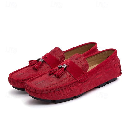 Men's Brown Faux Suede Loafers with Tassel Detail and