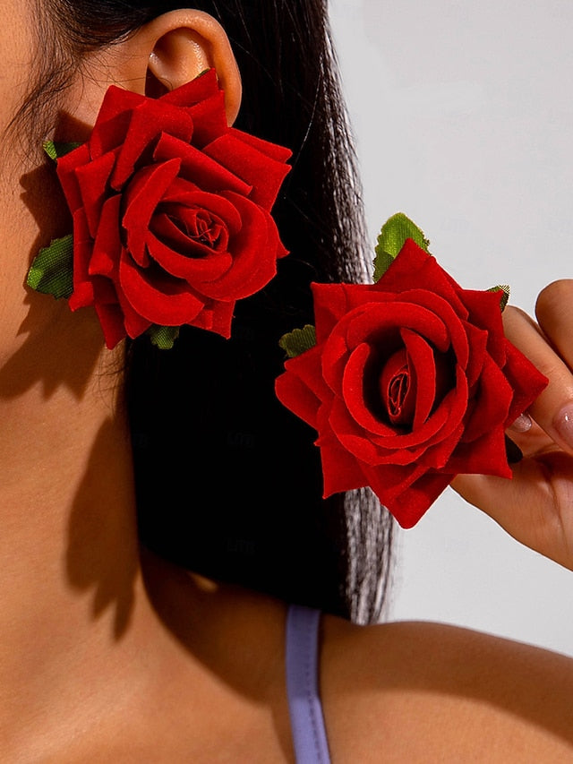 Flower Oversized Women's - Floral Drop Statement Earrings