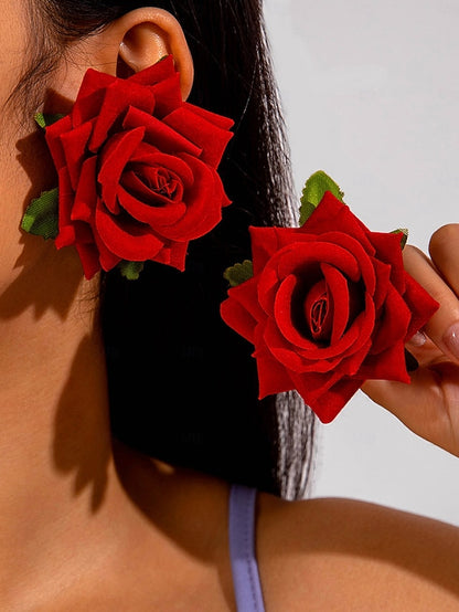 Flower Oversized Women's - Floral Drop Statement Earrings