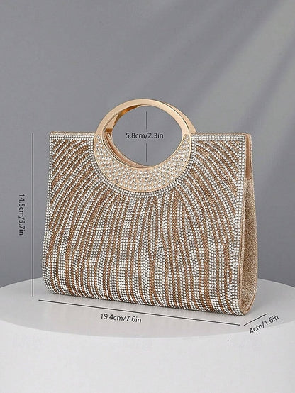with – Round Handle Rhinestone Bag Women's Clutch Evening