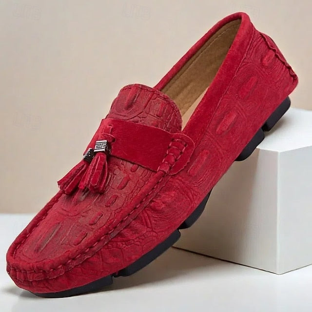 Men's Brown Faux Suede Loafers with Tassel Detail and