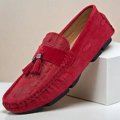 Men's Brown Faux Suede Loafers with Tassel Detail and