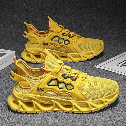 Men's Yellow Performance Sneakers with Flame Design,