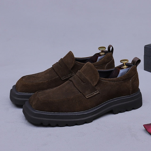 -Classic Cowhide Leather Suede Business Loafers Men's