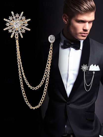 Star with Chains Pin Lapel – Stylish Crystal Gold Elegant