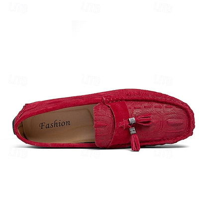 Men's Brown Faux Suede Loafers with Tassel Detail and
