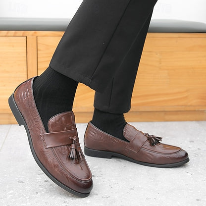 Men's Green Faux Leather Loafers with Crocodile Embossed