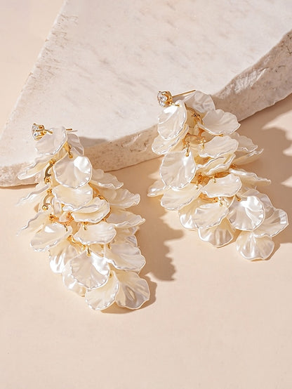 Women's Satin Earrings Floral Layered Drop - Petal Elegant